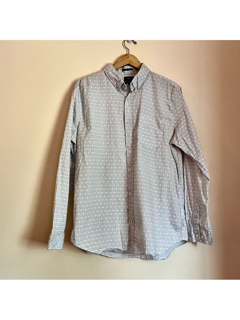 Ben Sherman Button Down Shirt XL White Black Dot Print Mod Unisex Oversized